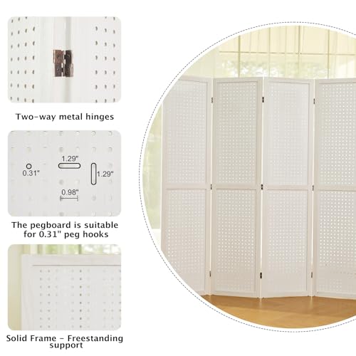 Freestanding Folding 4-Panel Pegboard Privacy Screen R64552