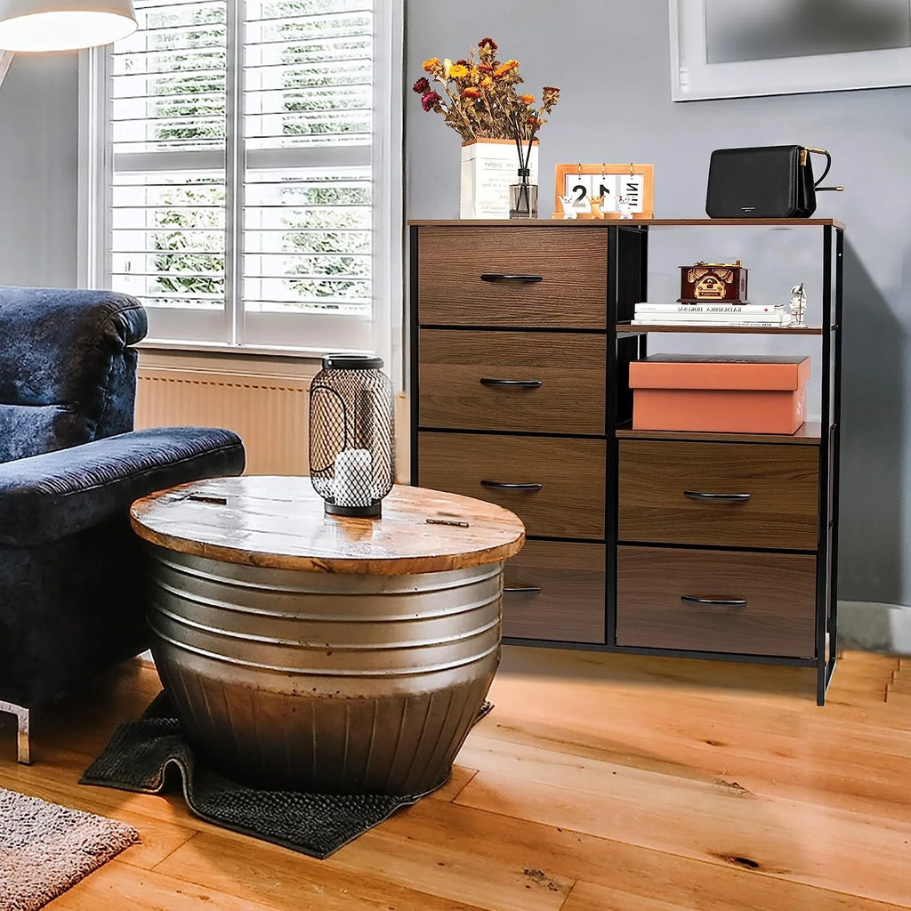 Fabric Dresser with 4 Drawers and 2 Side Shelf K82496