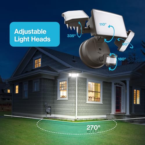 2 Pack 6500K 6000LM Black LED Motion Sensor Outdoor Flood Light Y155452