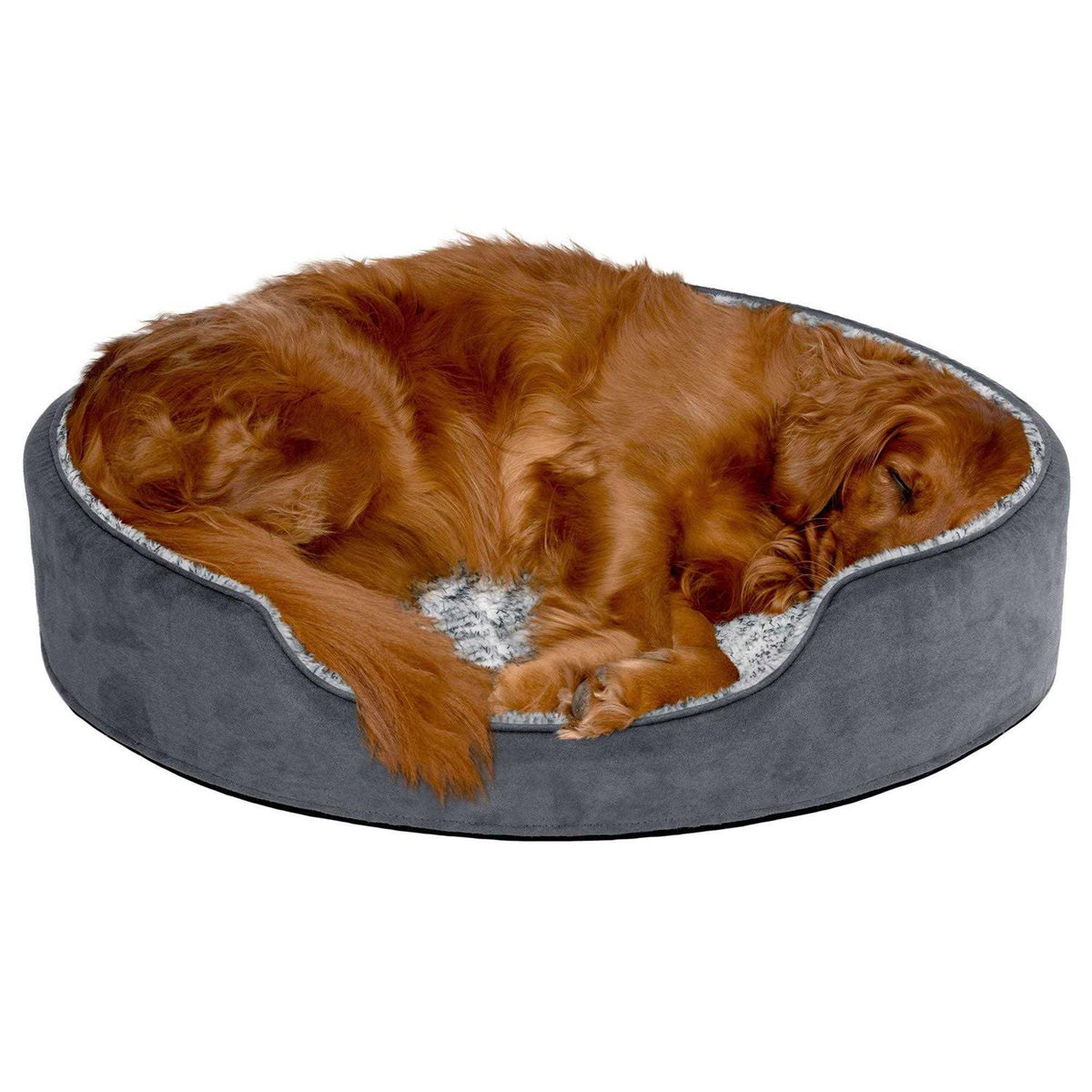 Two-Tone Fur & Suede Oval Dog Bed J260