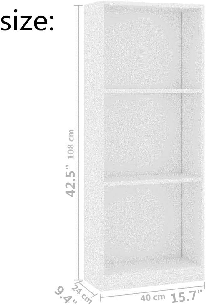 3-Tier White Chipboard Bookcase T4901