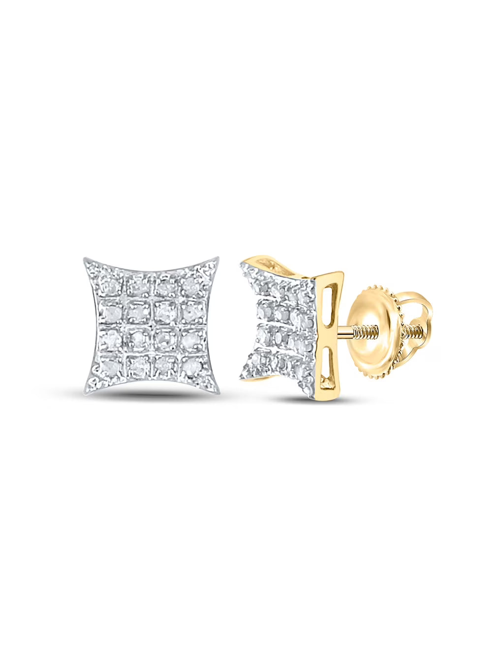 10kt Yellow Gold Mens Diamond Square Earrings 1/10 Cttw U461