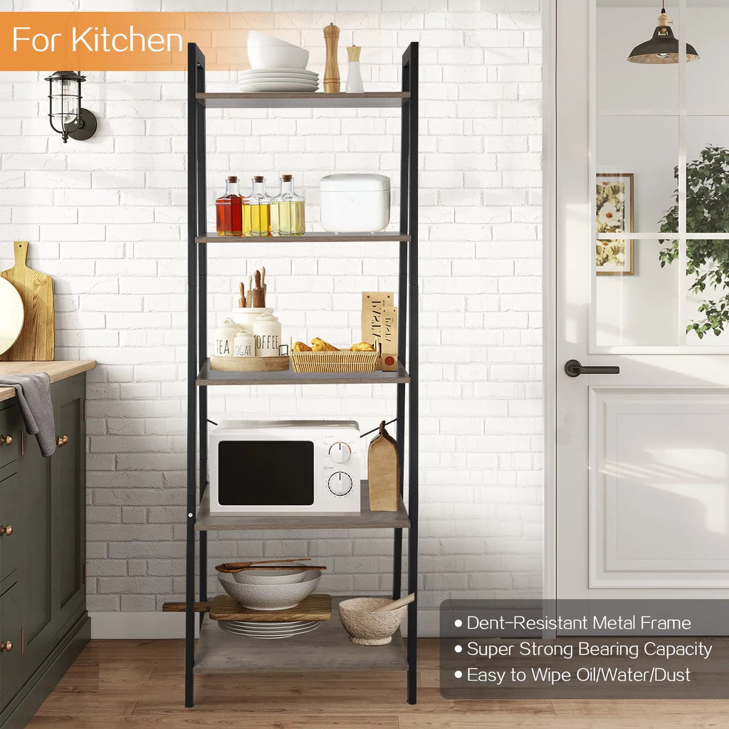 5 Tier Ladder Shelf Bookshelf with Metal Frame Y199798