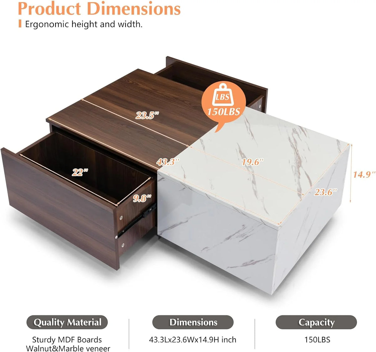 43" LED Coffee Table with 2 Storage Drawers J70490