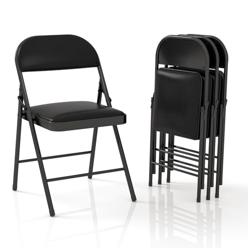 4 Pack Folding Chairs with Padded Cushion & Back (Black) S9965
