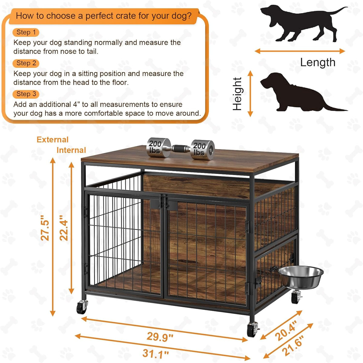 31" Heavy Duty Wooden Dog Crate Furniture with Wheels P607002
