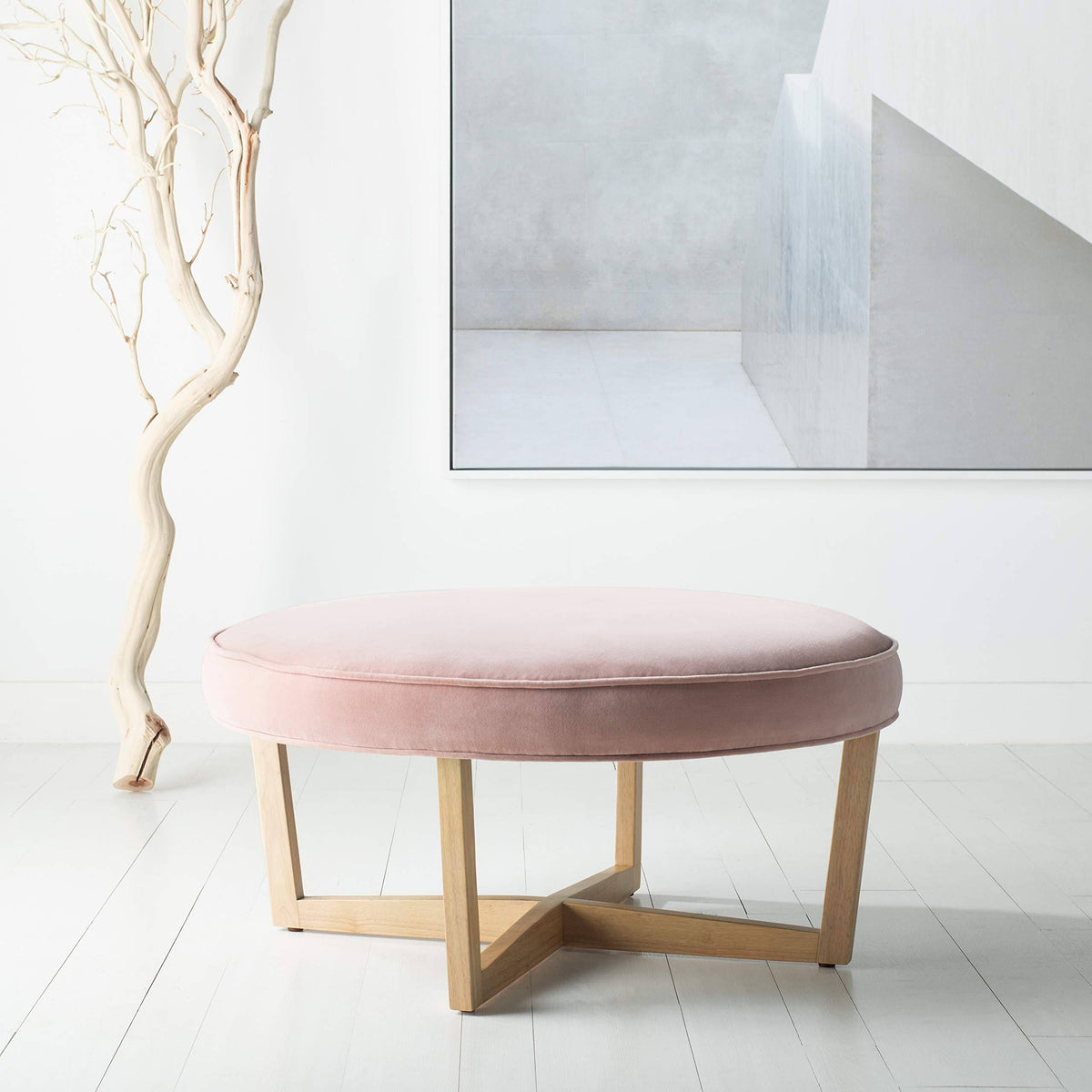 Blush Pink Velvet Ottoman L524805