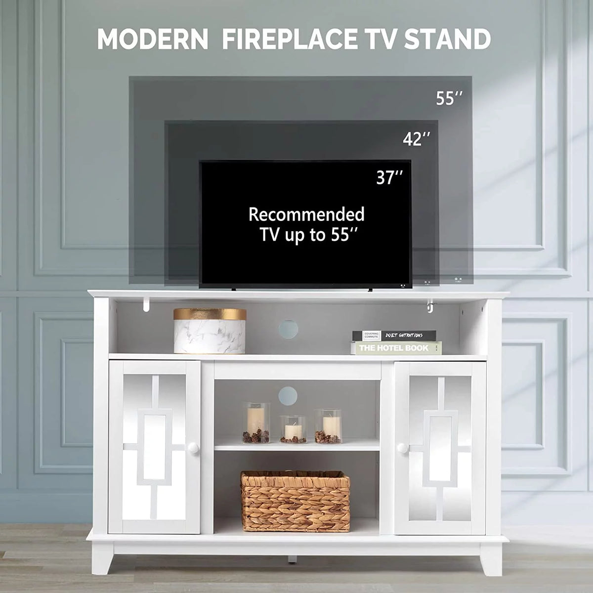 White TV Stand with Mirror Doors S2281
