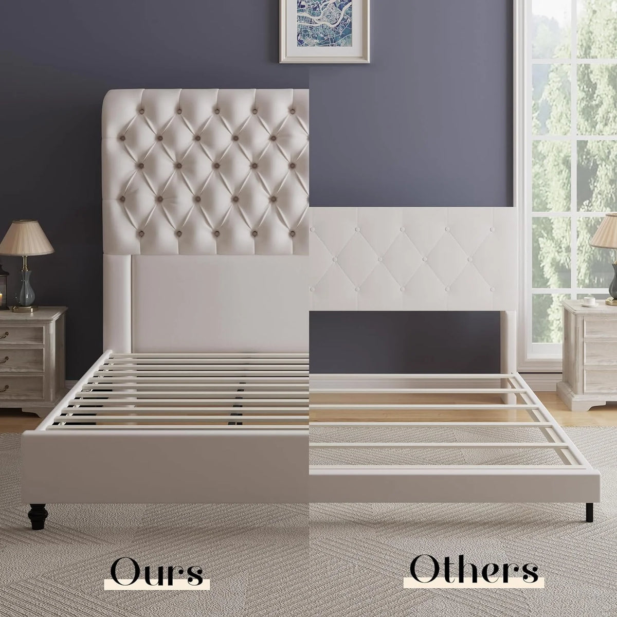 King Size Velvet Upholstered Platform Bed with Sleigh Headboard F878030