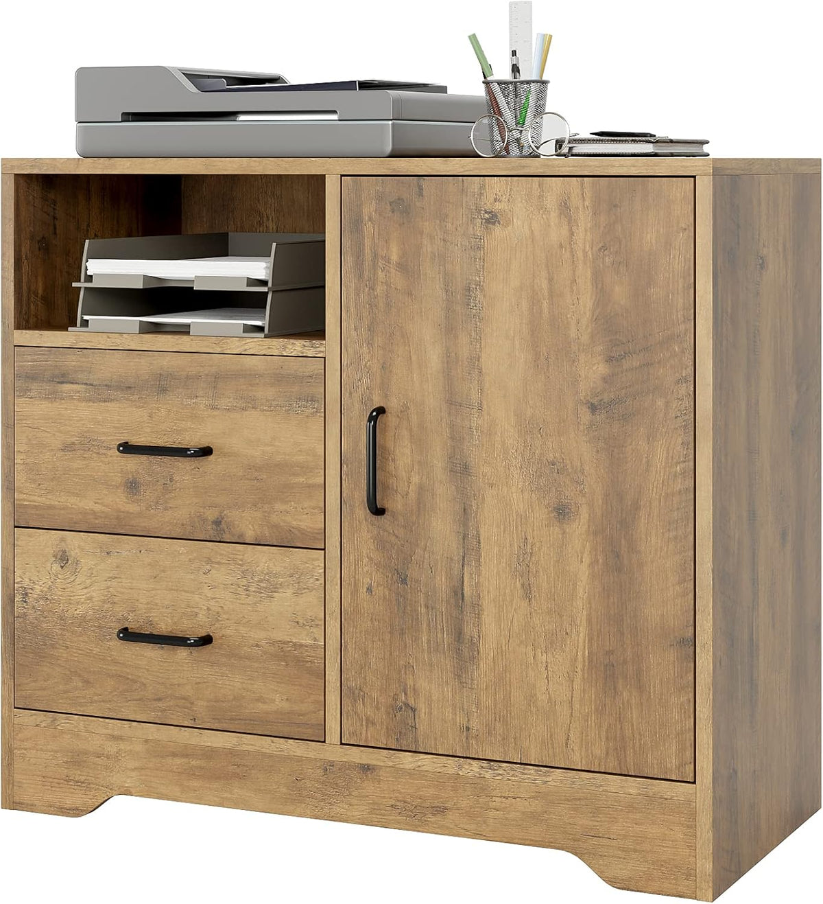 Rustic Brown 2 Drawer Wooden Storage Cabinet with Door and Adjustable Shelves D78032