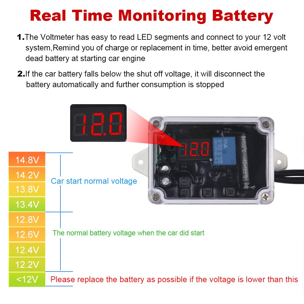 DC12V Wireless Remote Control Battery Disconnect Switch with LED Digital Voltmeter Q85824