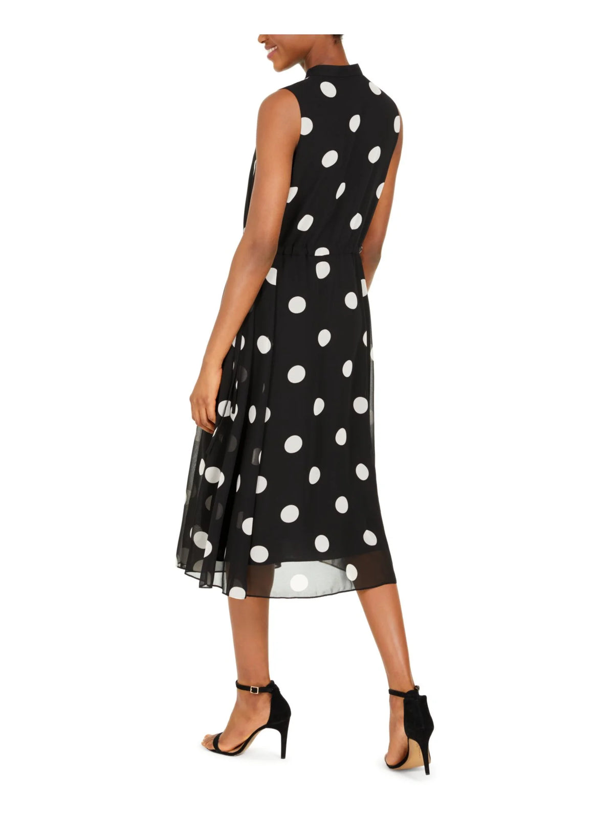 Black Tie Zippered Polka Dot Sleeveless V Neck Below The Knee Fit + Flare Party Dress XXS E563612