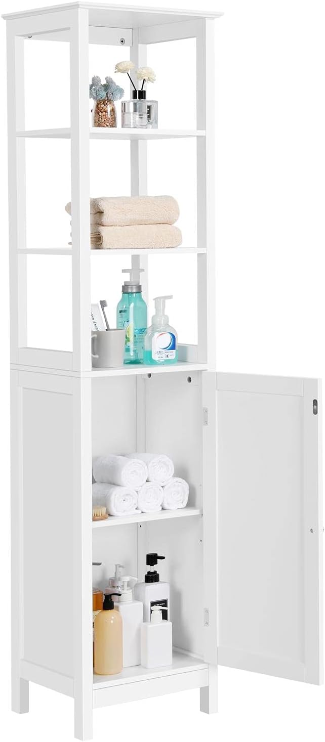 White 63 in Wooden Bathroom Floor Cabinet with 3 Tier Shelves I859979