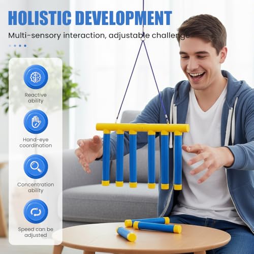 Reflective Drop Stick Challenge Game, Hand Eye Coordination Reflex Training Toy, 3 Adjustable Speed Modes, Yellow S33470