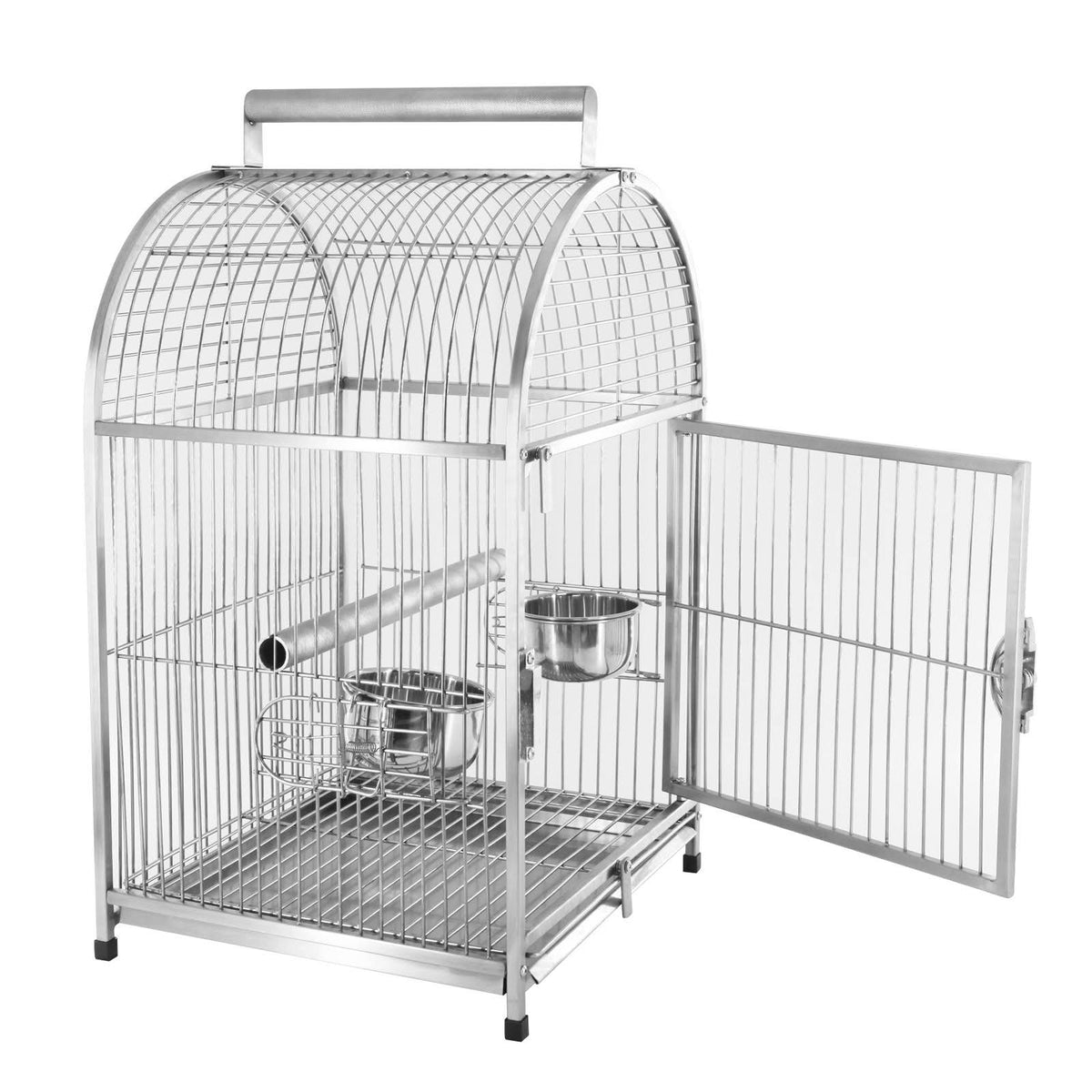 Stainless Steel Parrot Travel Cage Bird Cage Carrier with Handle Perch L528