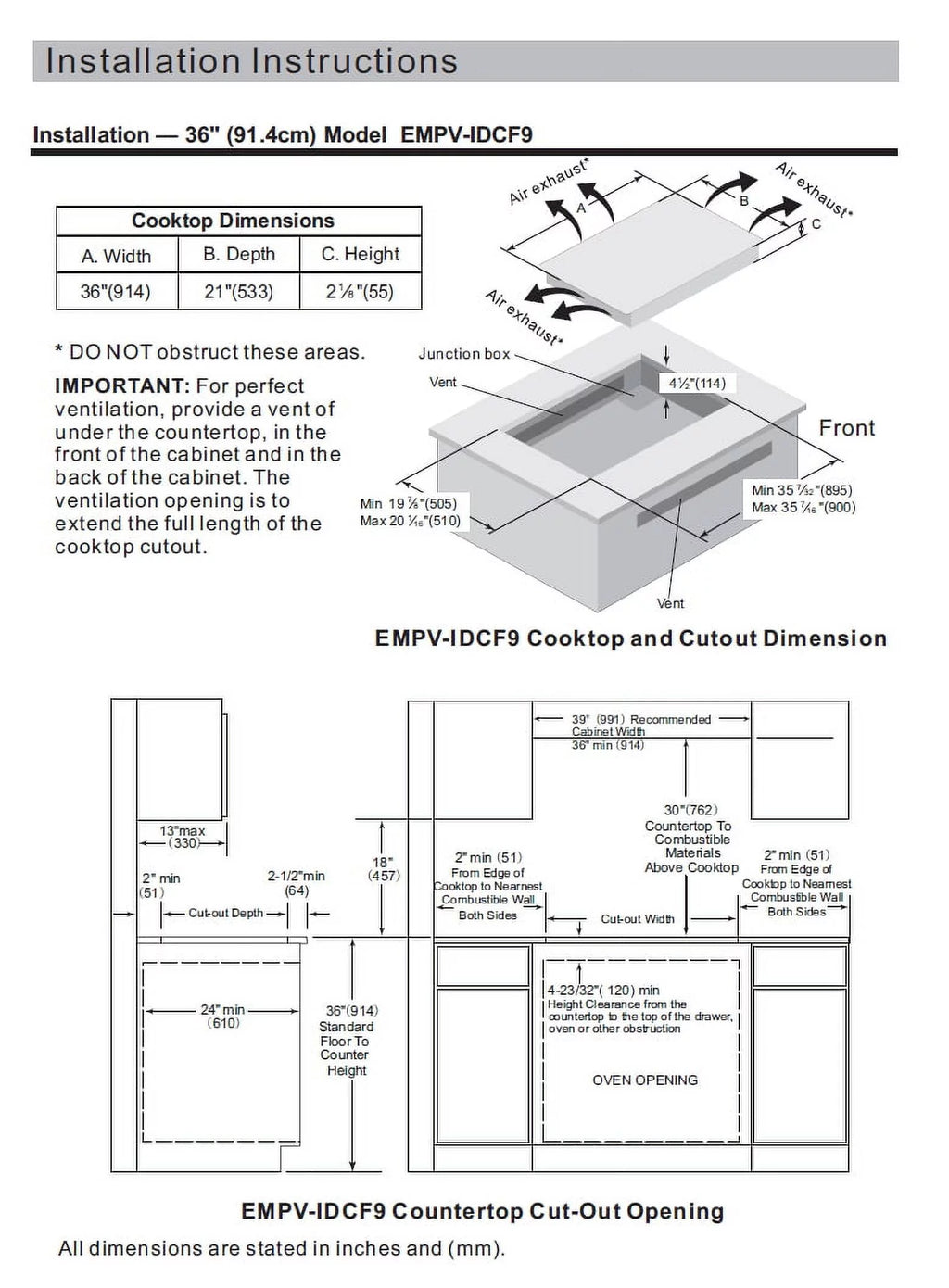 2 Piece Induction Cooktop and Under Cabinet Range Hood X4012