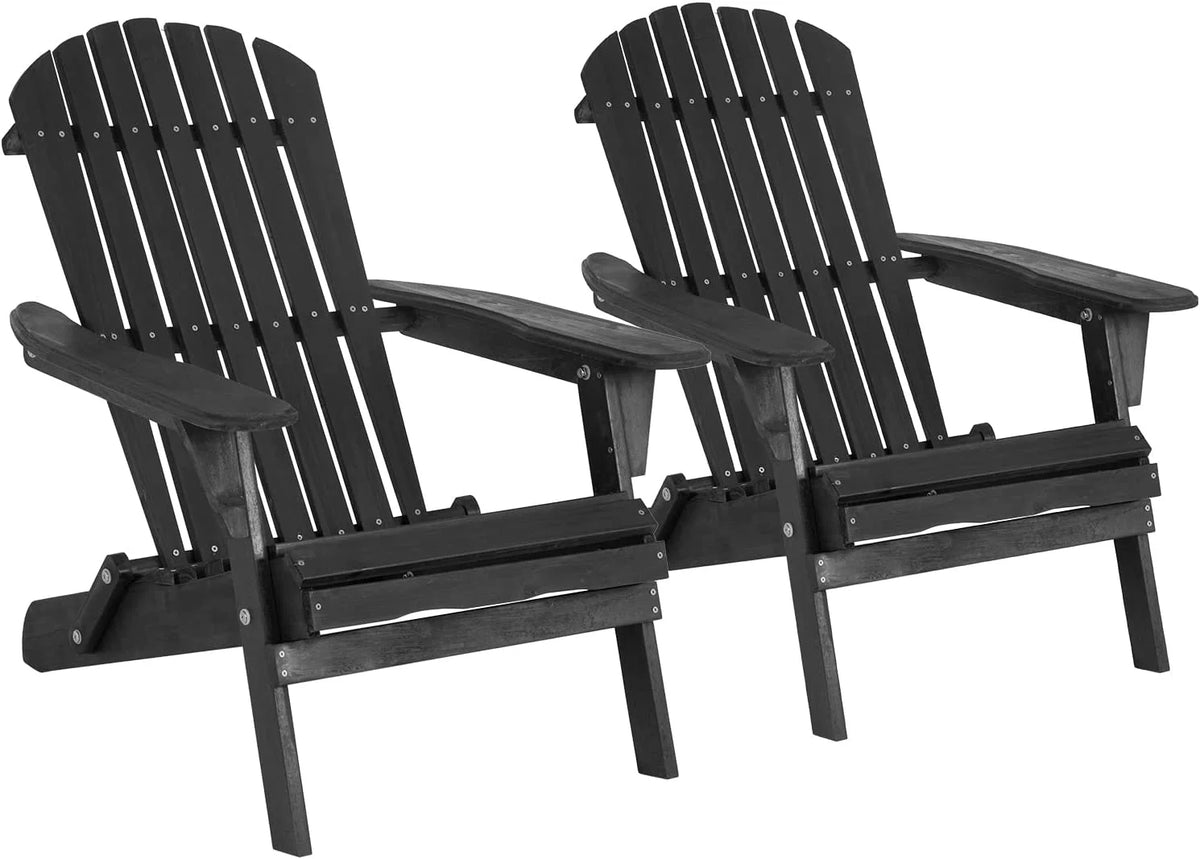 Folding Adirondack Chair Set of 2 Weather Resistant Wood Patio Chair Black S655474