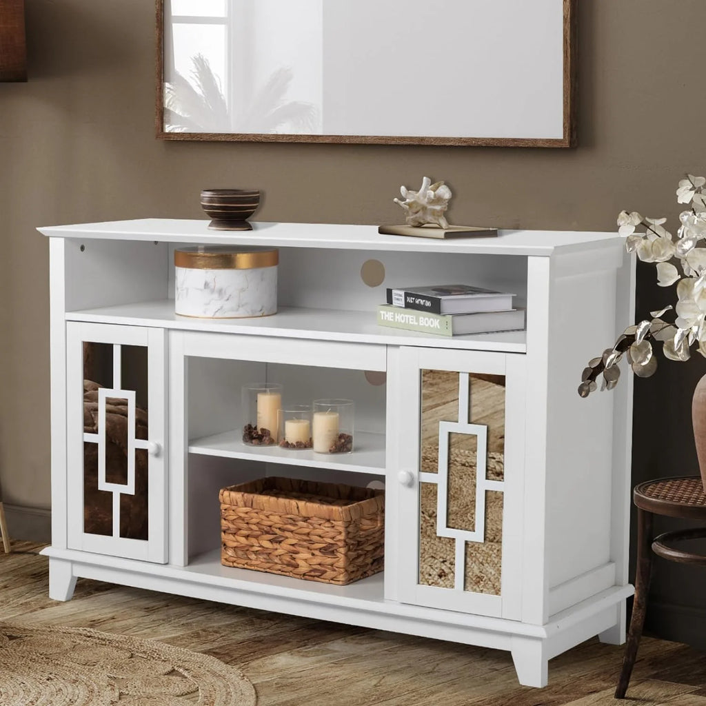 White TV Stand with Mirror Doors S2281