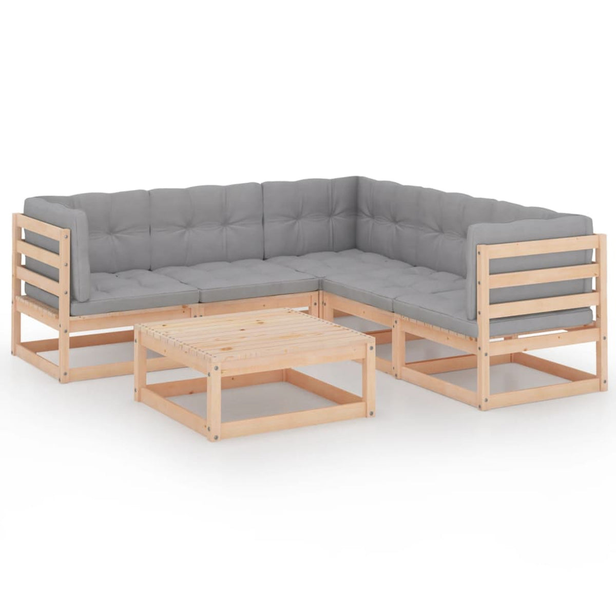 6 Piece Gray Cushioned Pinewood Patio Lounge Set U703606