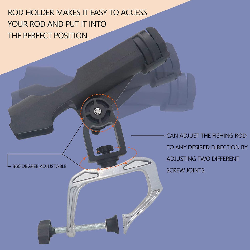 Fishing Rod Holders for Boat Canoe Folding Holder with 360 Degree Adjustable Large Clamp Opening - 2 Pack H713711