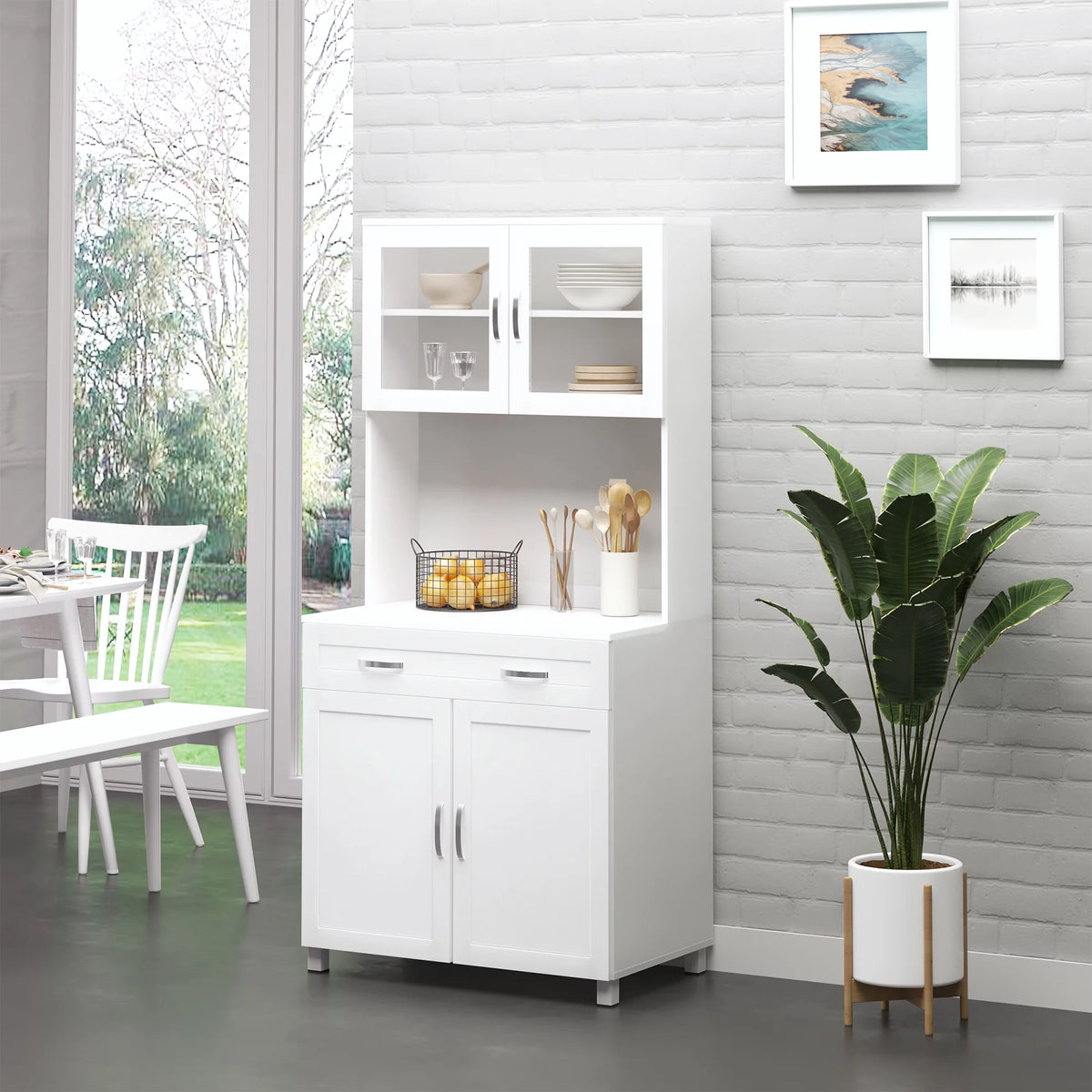 67" White Buffet with Hutch J74736