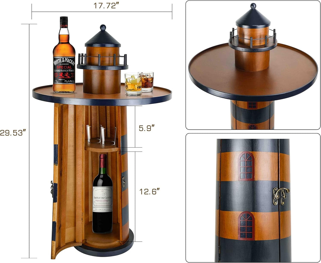 Wooden Lighthouse Beach Round Bar Table with Storage I577721