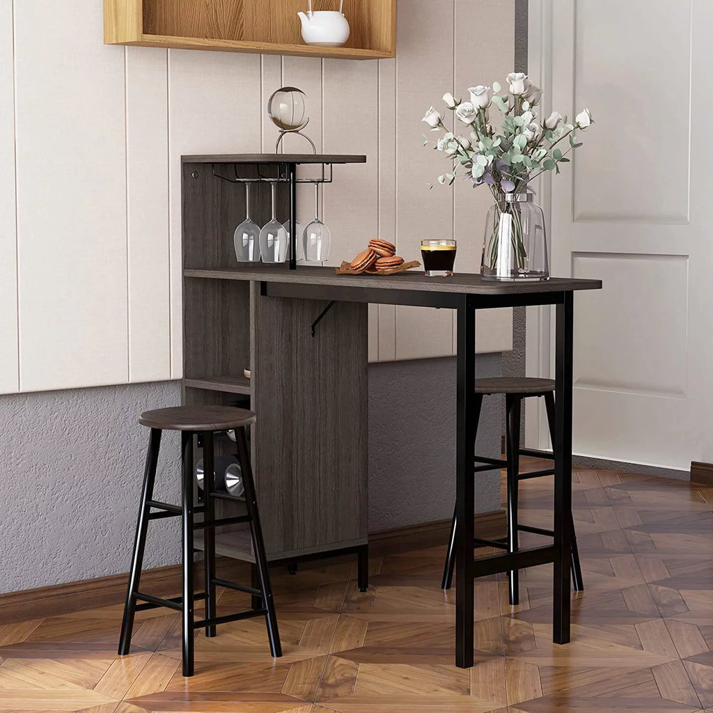 Bar Table and Chairs Set for 2, 3-Piece Counter Height Dining Table Set with Shelves L78811
