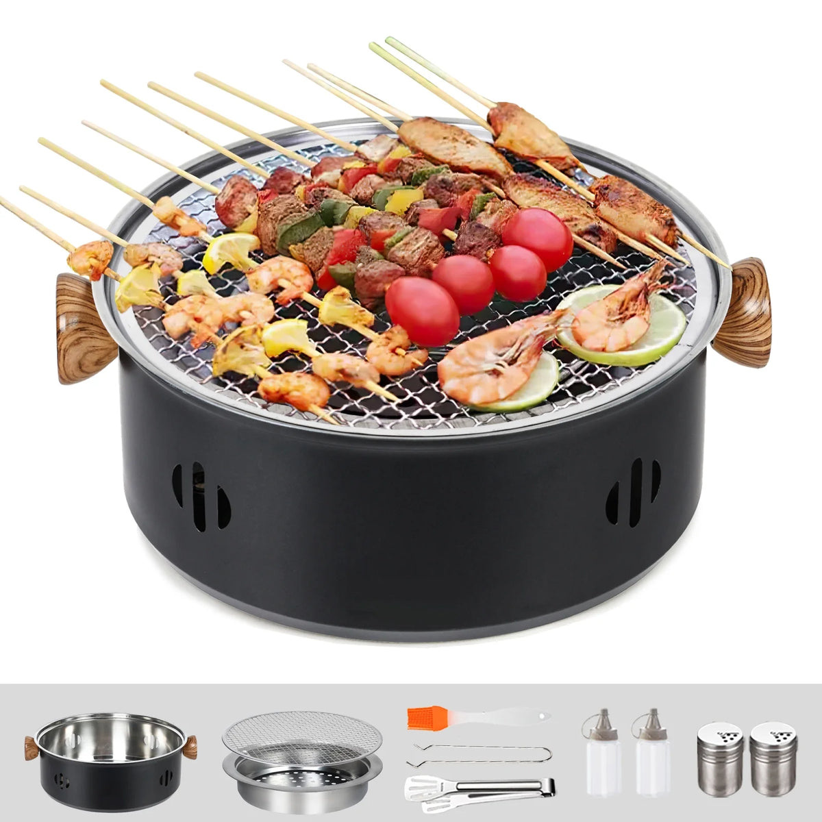 Charcoal BBQ Grill Portable Camping Grill Tabletop Korean Barbecue Grill Black R764971