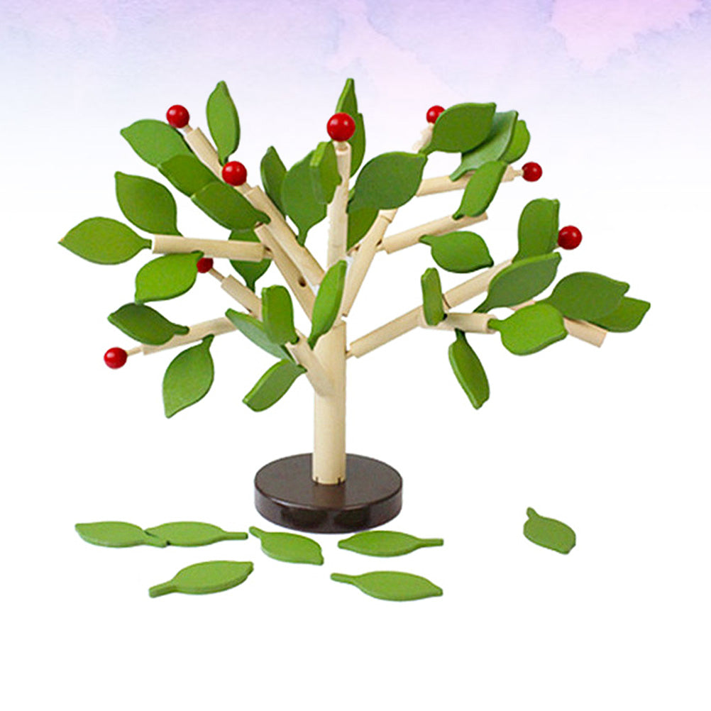 Creative Wooden Tree Blocks with Leaves 3D Building Set Toy Q786434