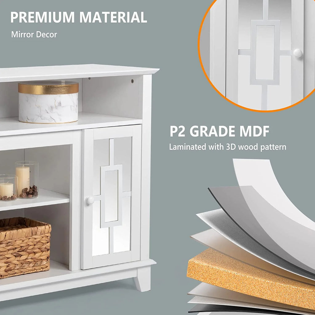 White TV Stand with Mirror Doors S2281
