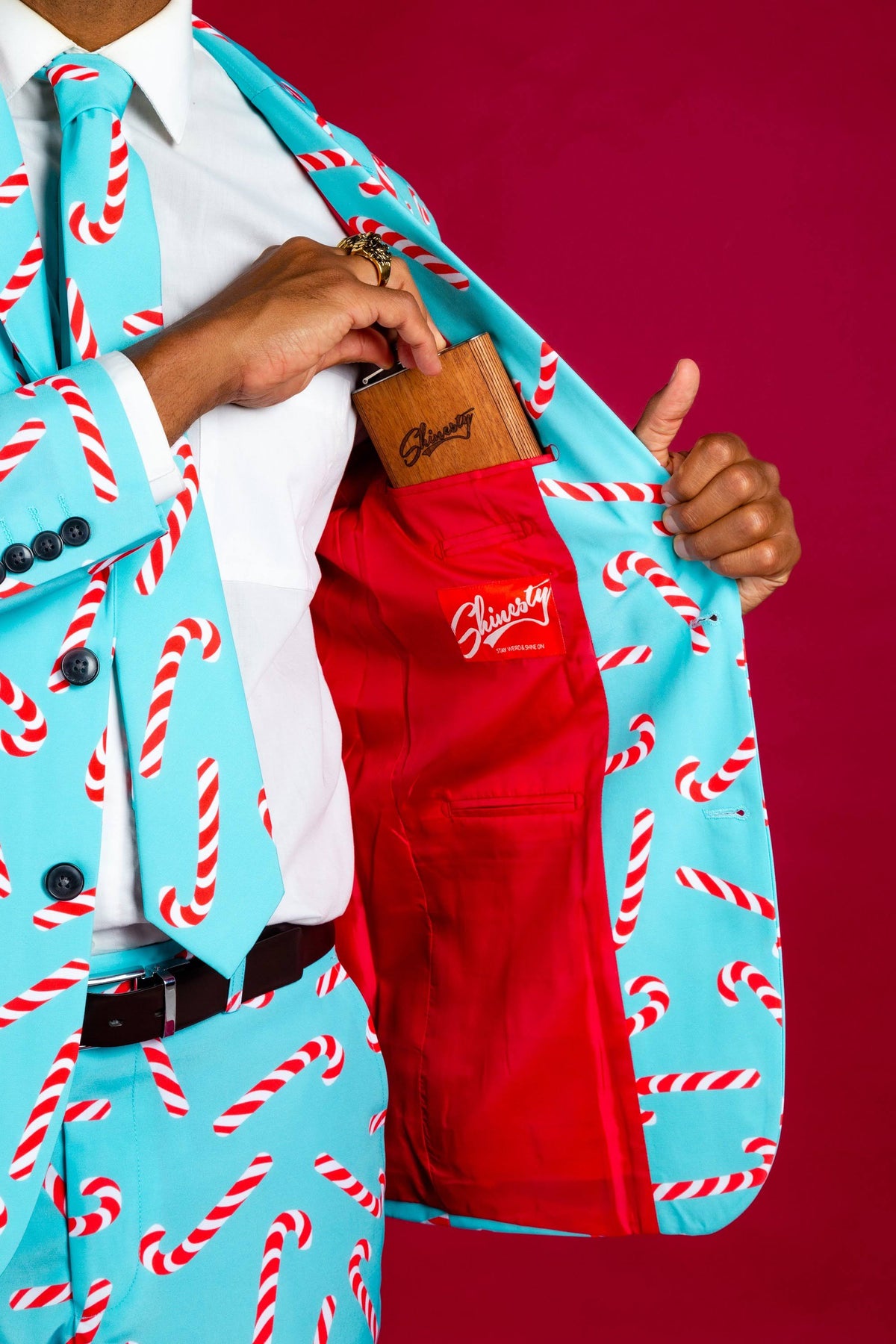 Candy Cane Print Christmas Suit Size 52 Multicolored V500735
