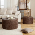 Large Round Storage Coffee Table Set of 2 Hand-Woven Rattan Brown B801