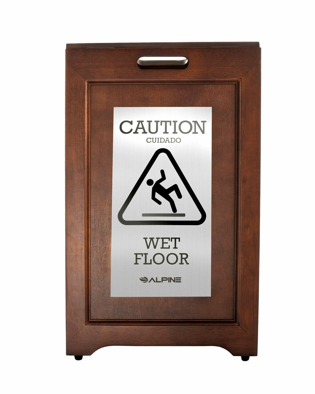 2-Sided Wooden Stainless Steel Wet Floor Sign E752673