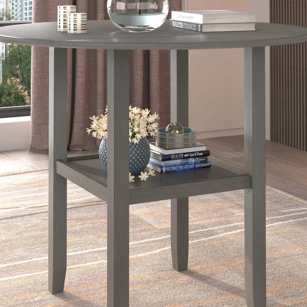 Round Drop Leaf Kitchen Dining Table with Shelf J3322