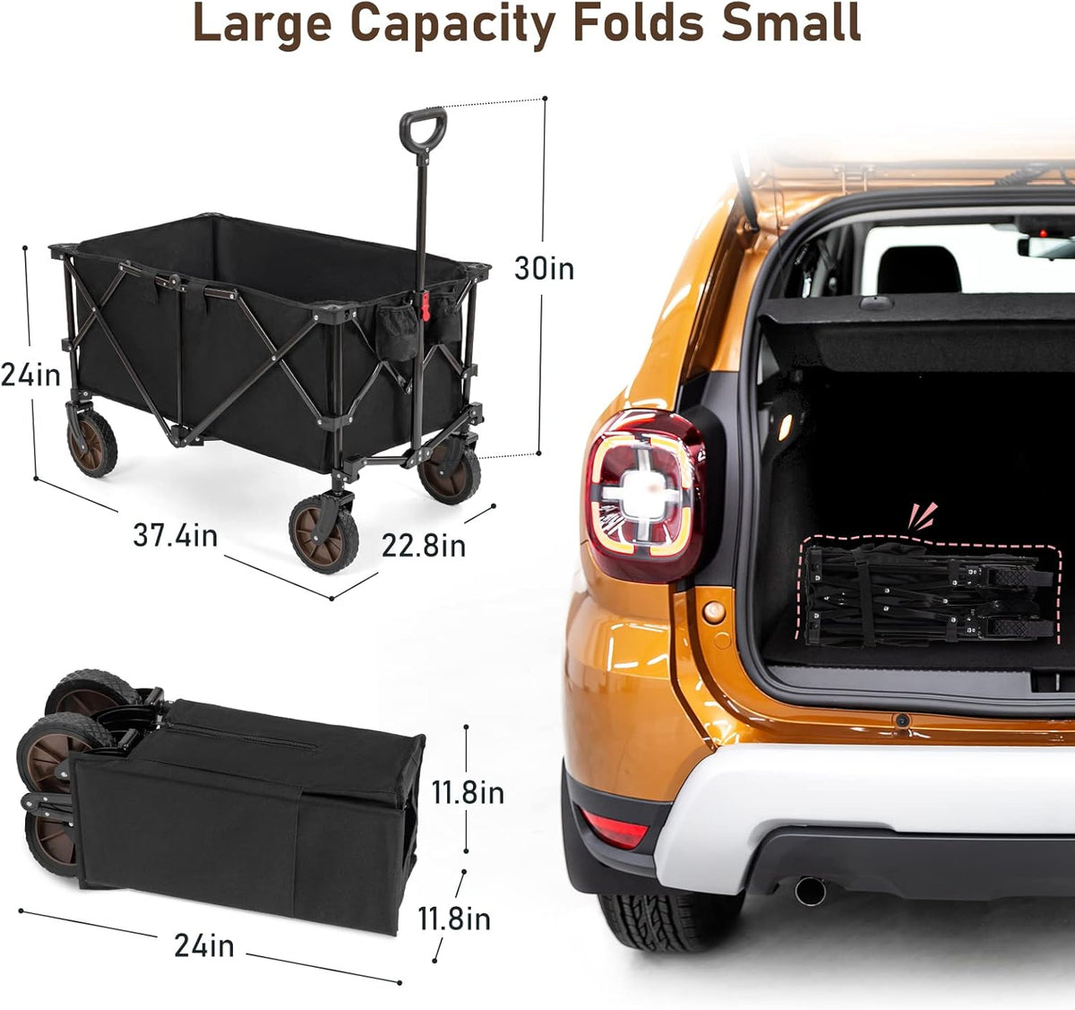 Heavy Duty Collapsible Folding Wagon Utility Cart with Universal Wheels & Adjustable Handle T130424