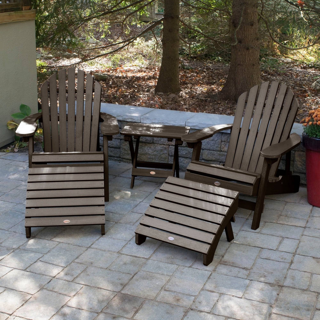 2 Reclining Adirondack Chairs with Ottomans and Folding Side Table O4677