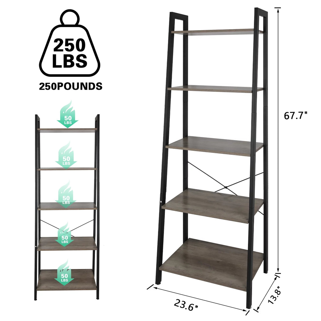 5 Tier Ladder Shelf Bookshelf with Metal Frame Y199798