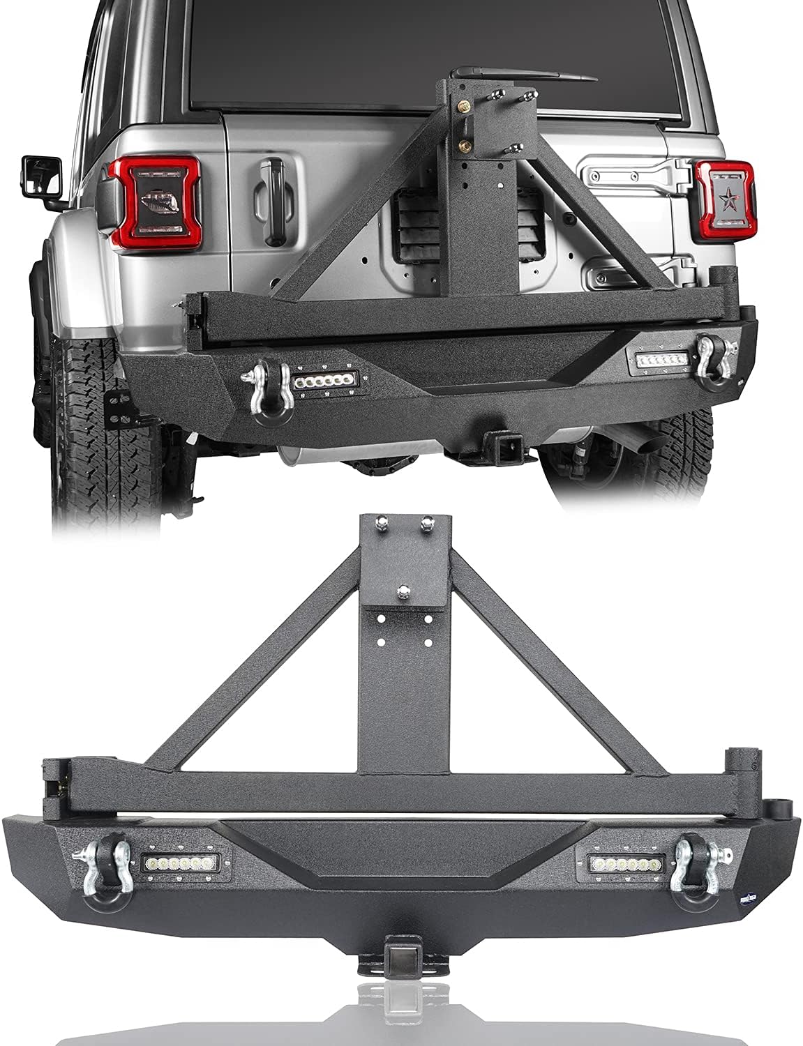 Solid Steel Rear Bumper with Spare Tire Carrier & LED Floodlights W92421