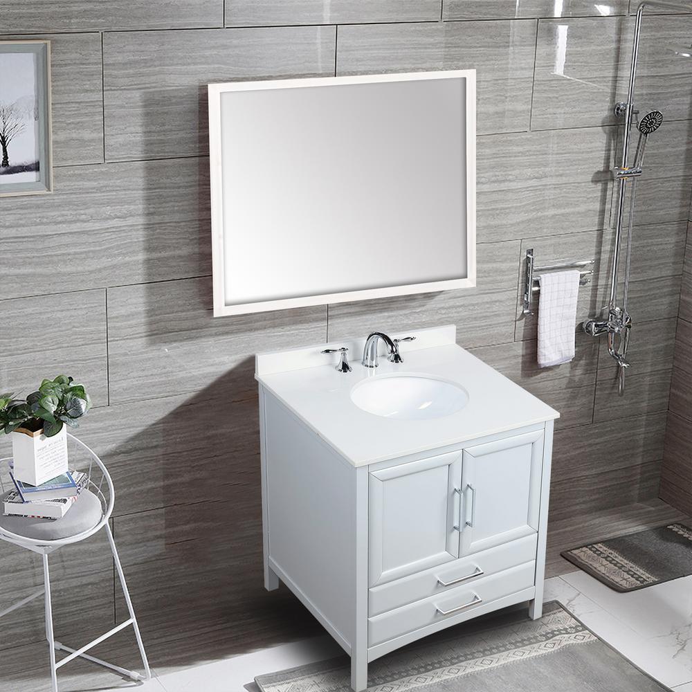 30 in. White Bath Vanity with Cultured Marble Top and White Basin J56926