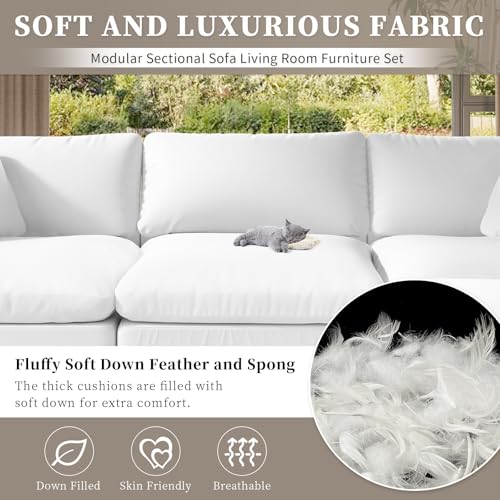 White U-Shaped Sectional Sofa with Detachable Covers A337