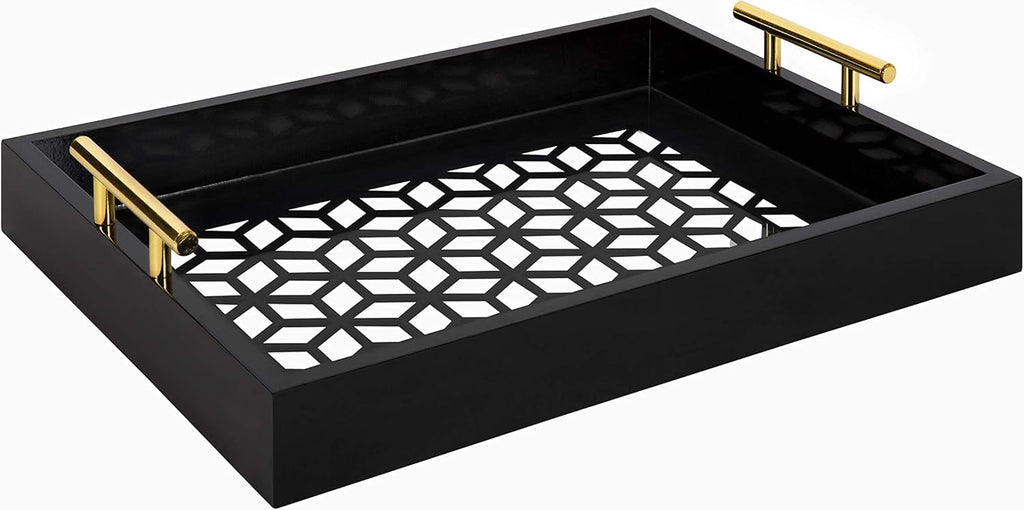 Pink and Gold Decorative Tray with Metal Handles L70512