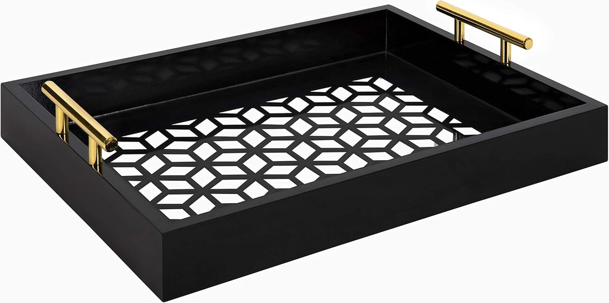 Pink and Gold Decorative Tray with Metal Handles L70512