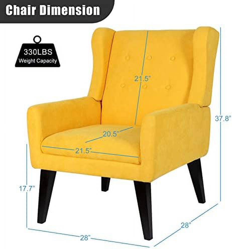 Yellow Upholstered Button Tufted Accent Chair with Wood Legs X2022