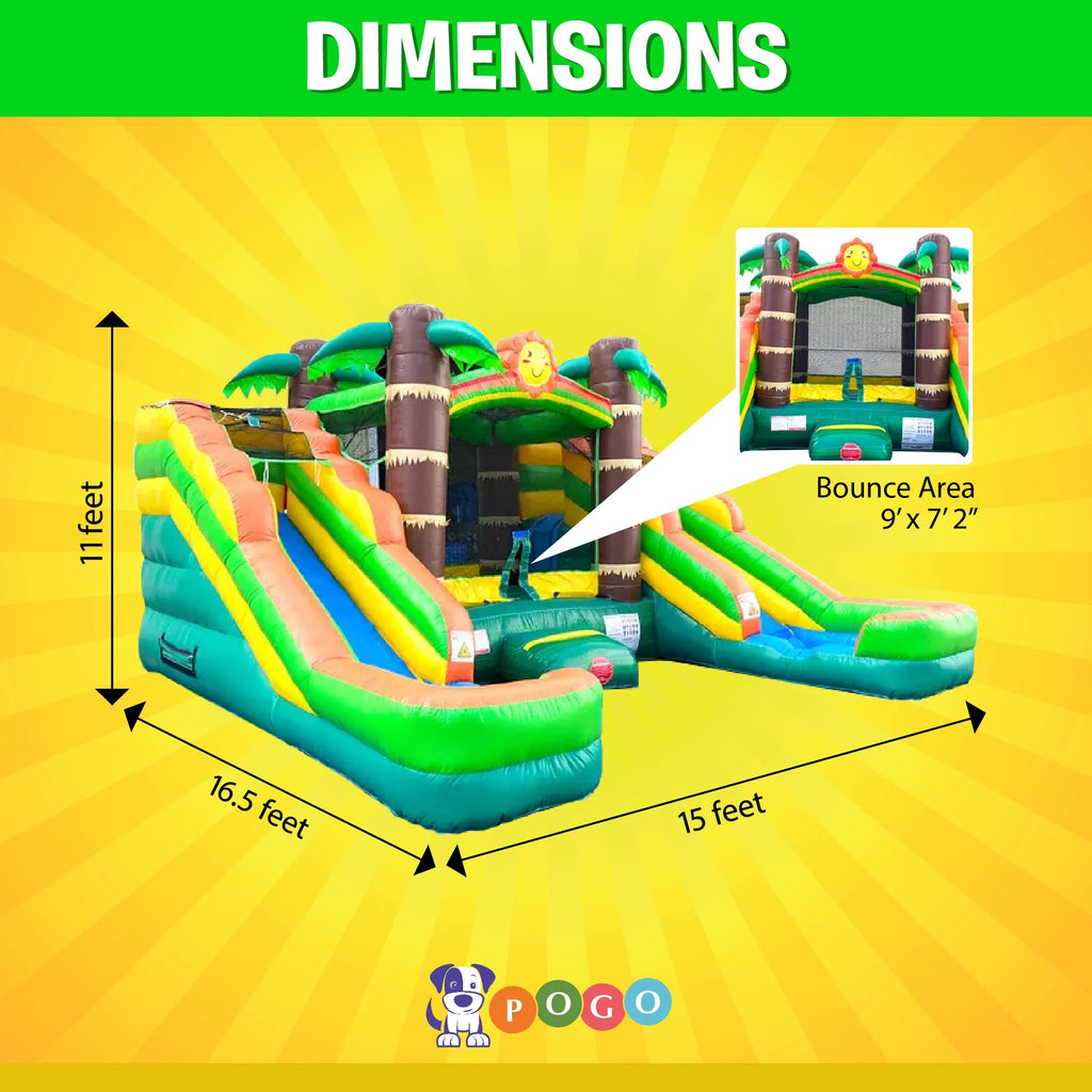 Pink Tropical Rainbow Double Water Slide Bounce House Combo U986919