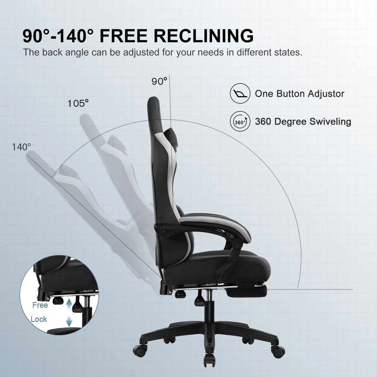 Lightblue Ergonomic Gaming Chair with Footrest E9481