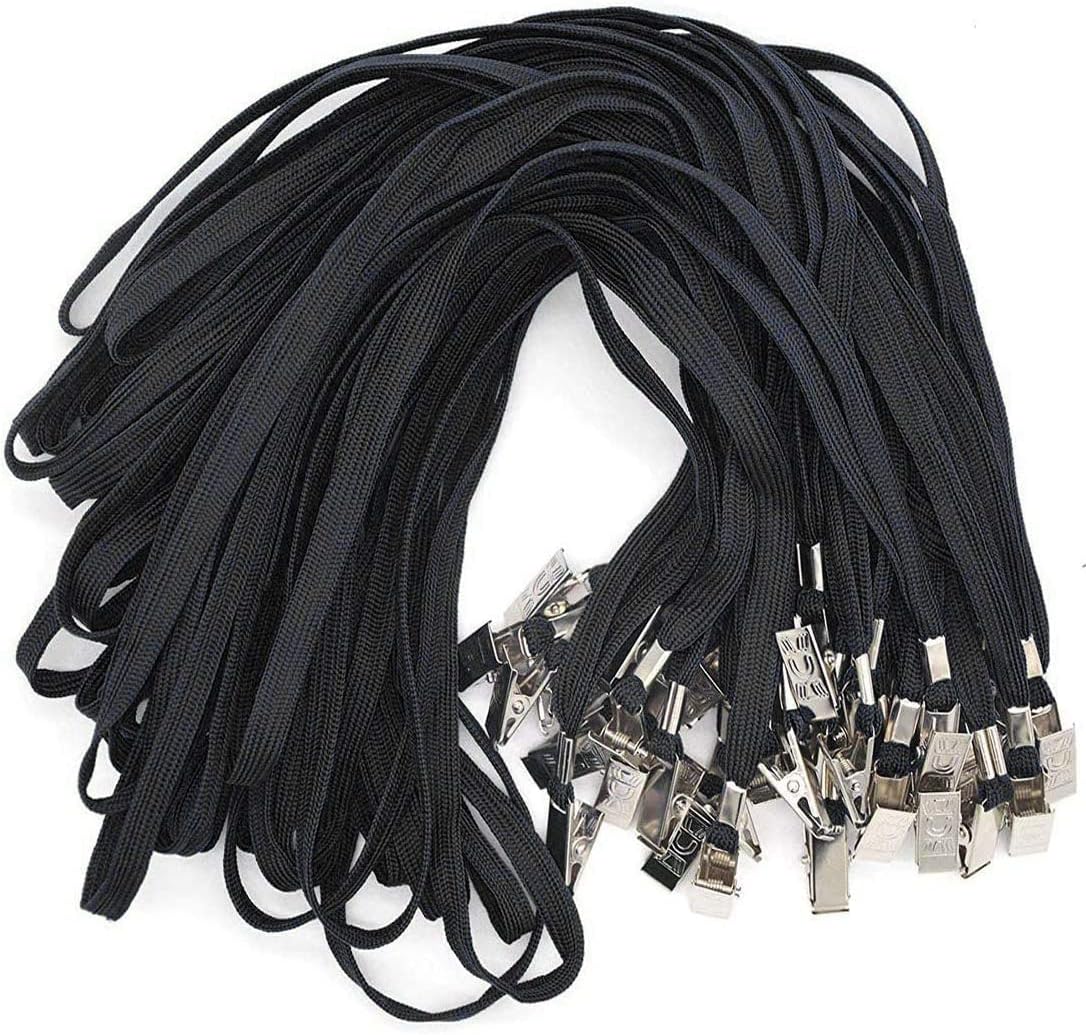 50 Pcs Clear Plastic Horizontal Name Tag Badge and 50 Pcs Black Breakaway Lanyards M3284