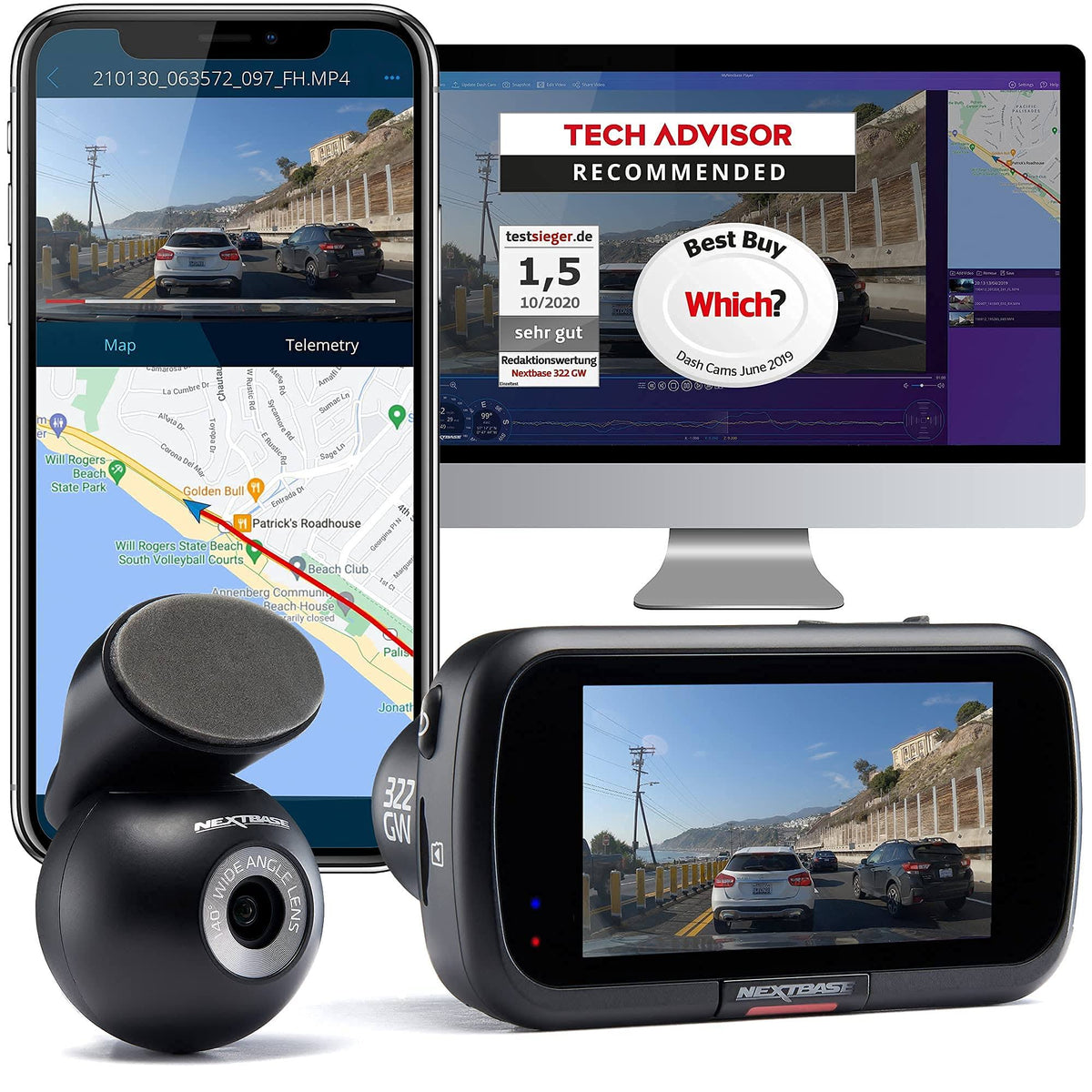 Dash Cam Front and Rear Camera 1080p 60fps HD WiFi Bluetooth GPS F503