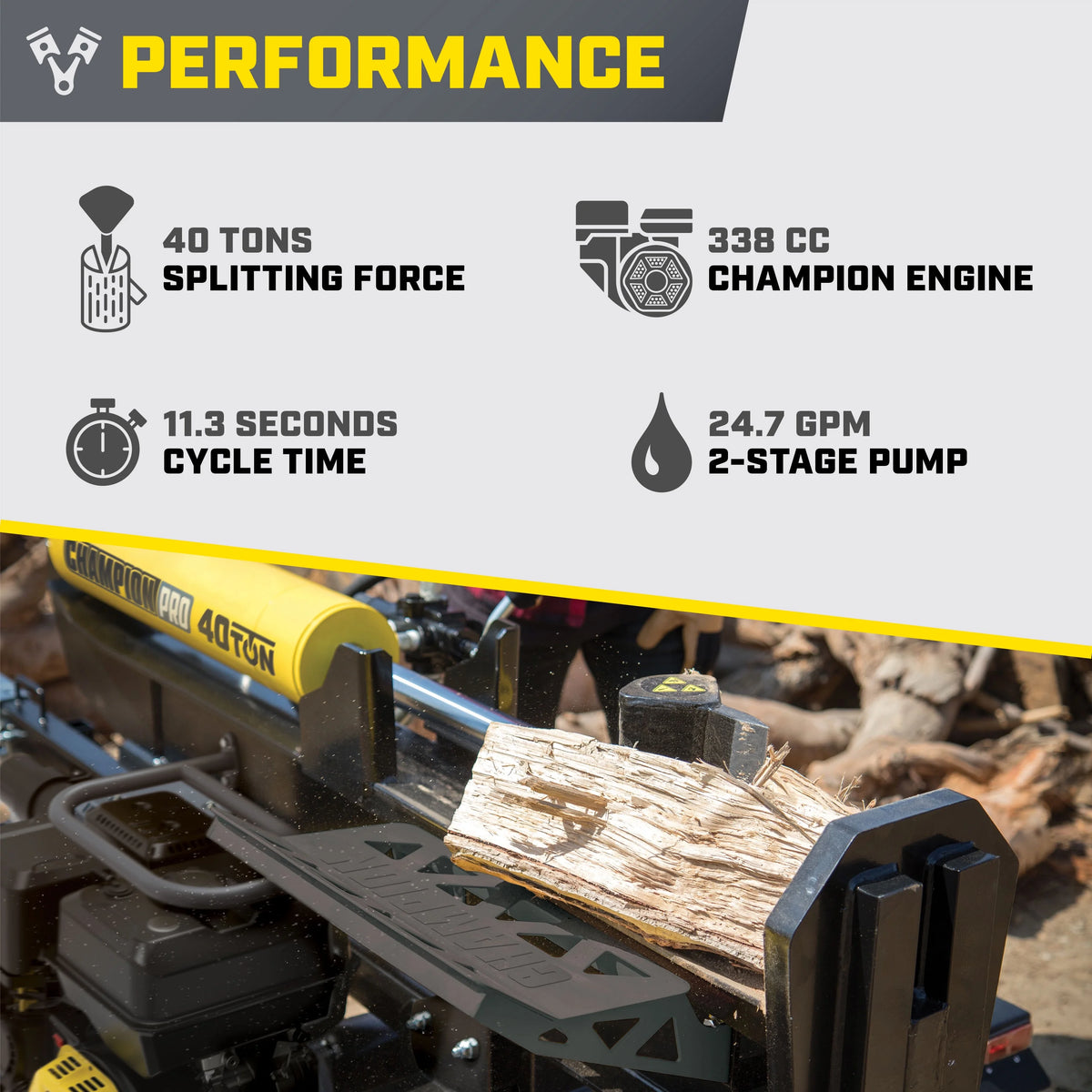 40-Ton Horizontal/Vertical Full Beam Gas Log Splitter with Auto Return K947242