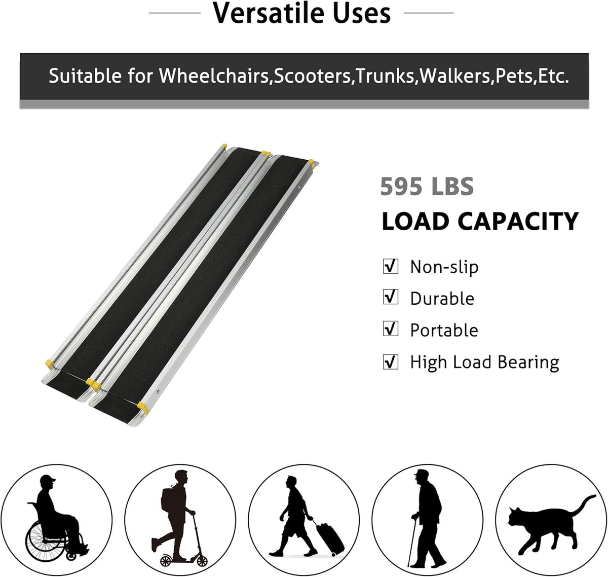 7FT Portable Adjustable Telescoping Wheelchair Ramp F265