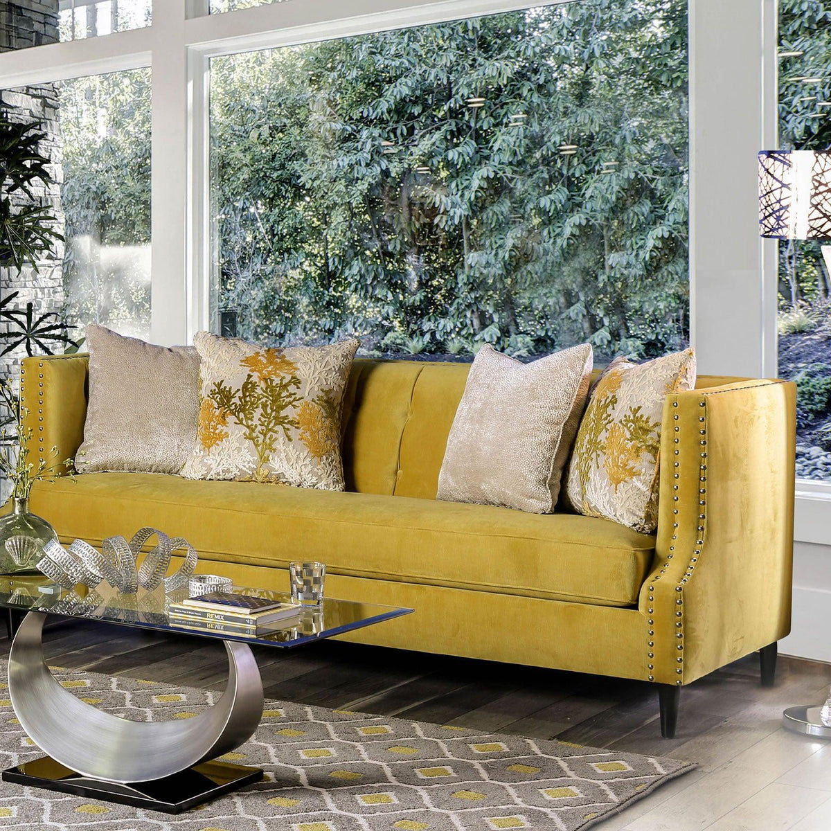 Royal Yellow Microfiber Sofa and Loveseat I8307